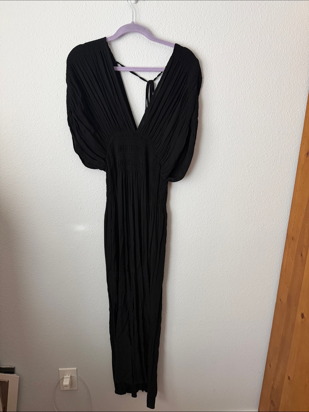 Black V-Neck Maxi Dress with Dolman Sleeves